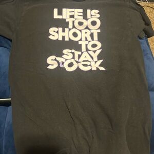 Black Graphic T-Shirt with Purple Text